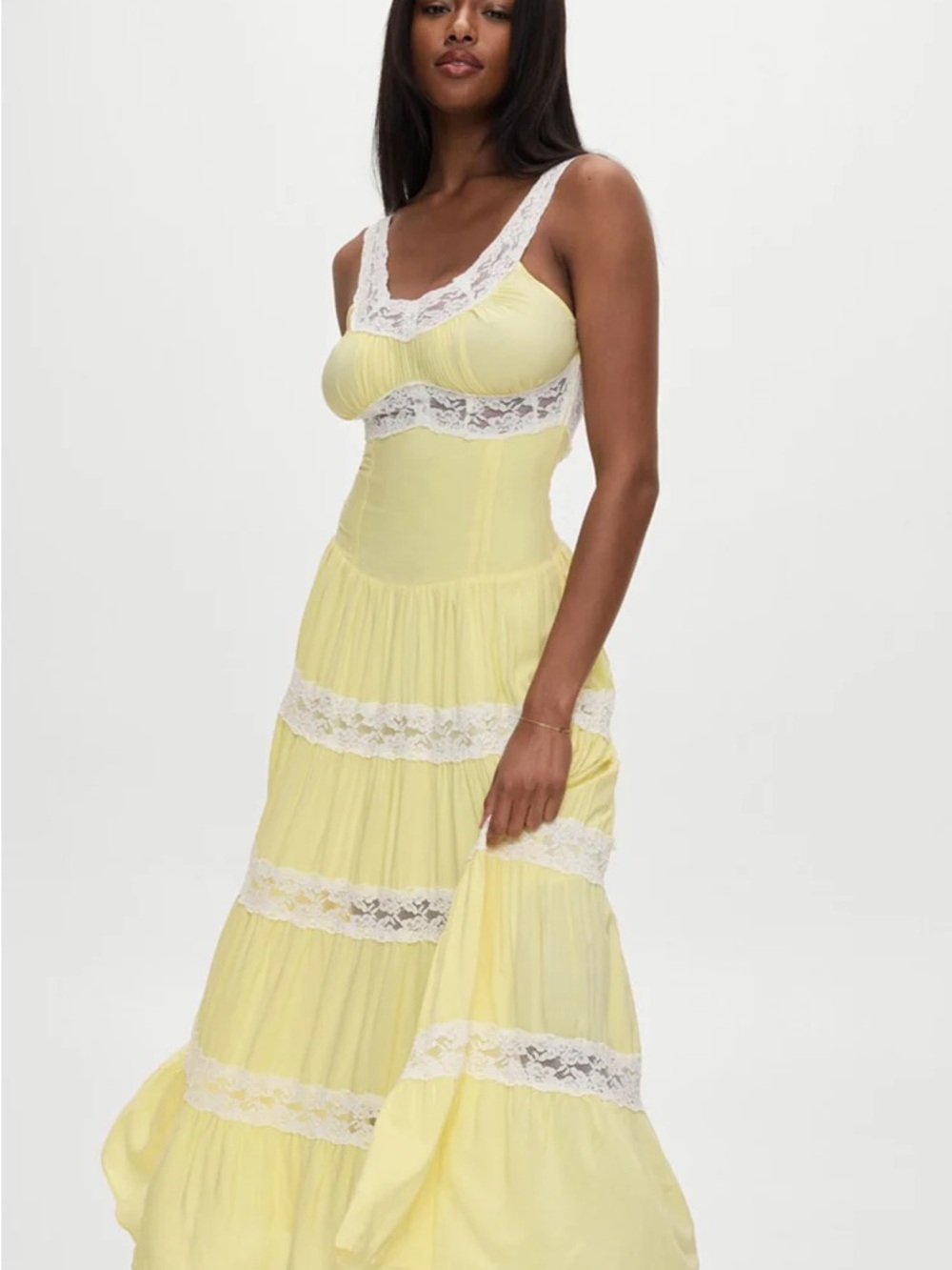 NWT Frankies Bikinis Dakota Maxi Dress Sunflower Yellow Lace Sleeveless Size XS - Picture 4 of 14